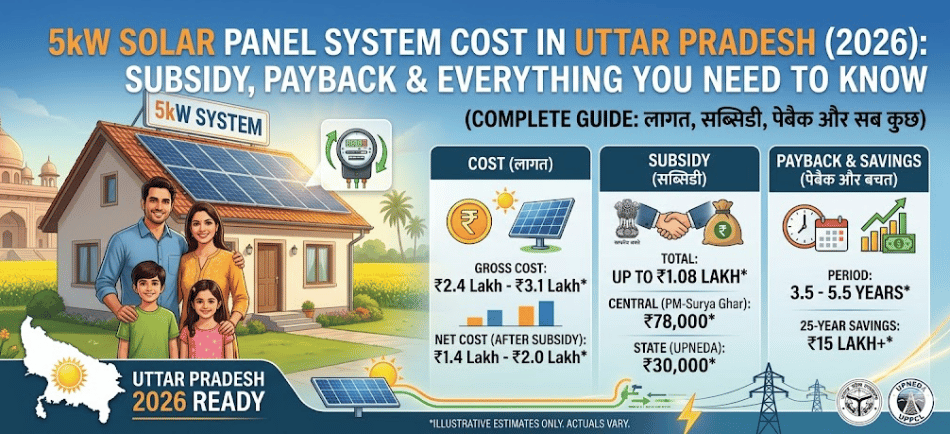 5kW Solar Panel System Cost in Uttar Pradesh (2026): Subsidy, Payback & Everything You Need to Know